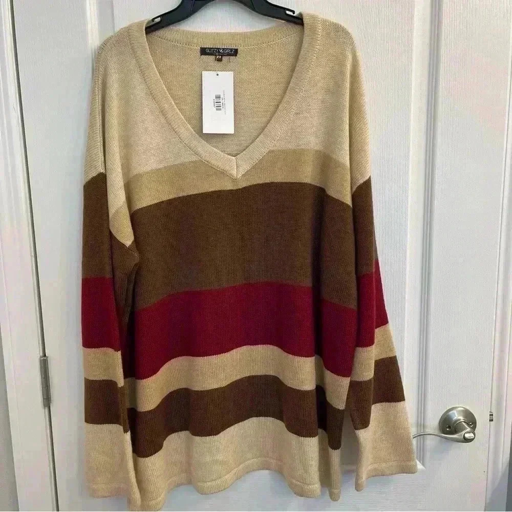 Oversized Striped V-Neck Sweater